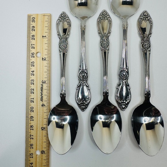 Oneida Plantation Stainless Teaspoons‎ Set of 5 Vintage Rose Floral Flatware 6\